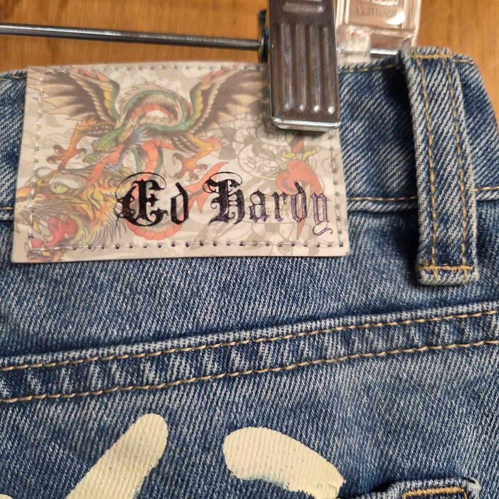 Ed Hardy Y2K NWT Tiger Koi Dragon Heart Wide Leg Baggy Jeans Retail $199 Size 30 - Picture 7 of 10